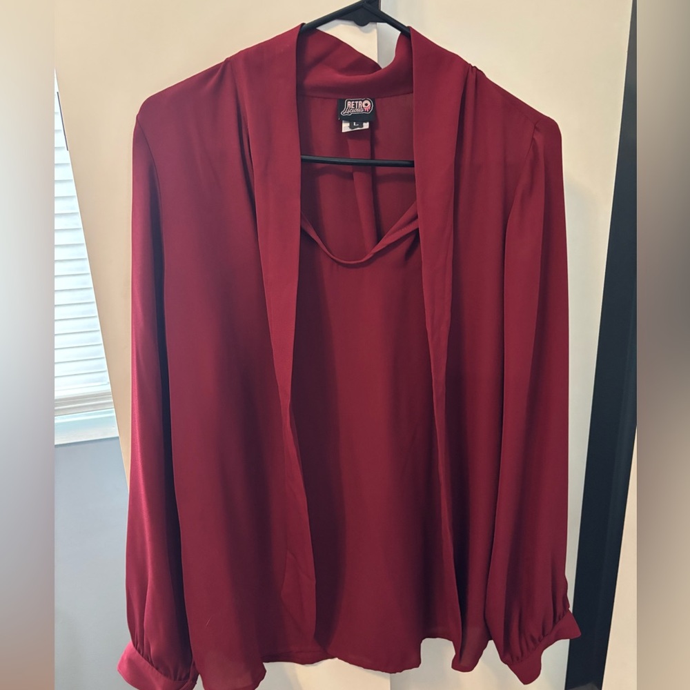 Retrolicious Burgundy Open-Front Women’s Blouse
